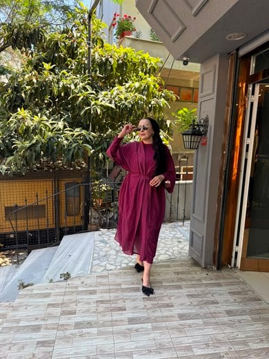 Taşlı Abaya Takım Bordo