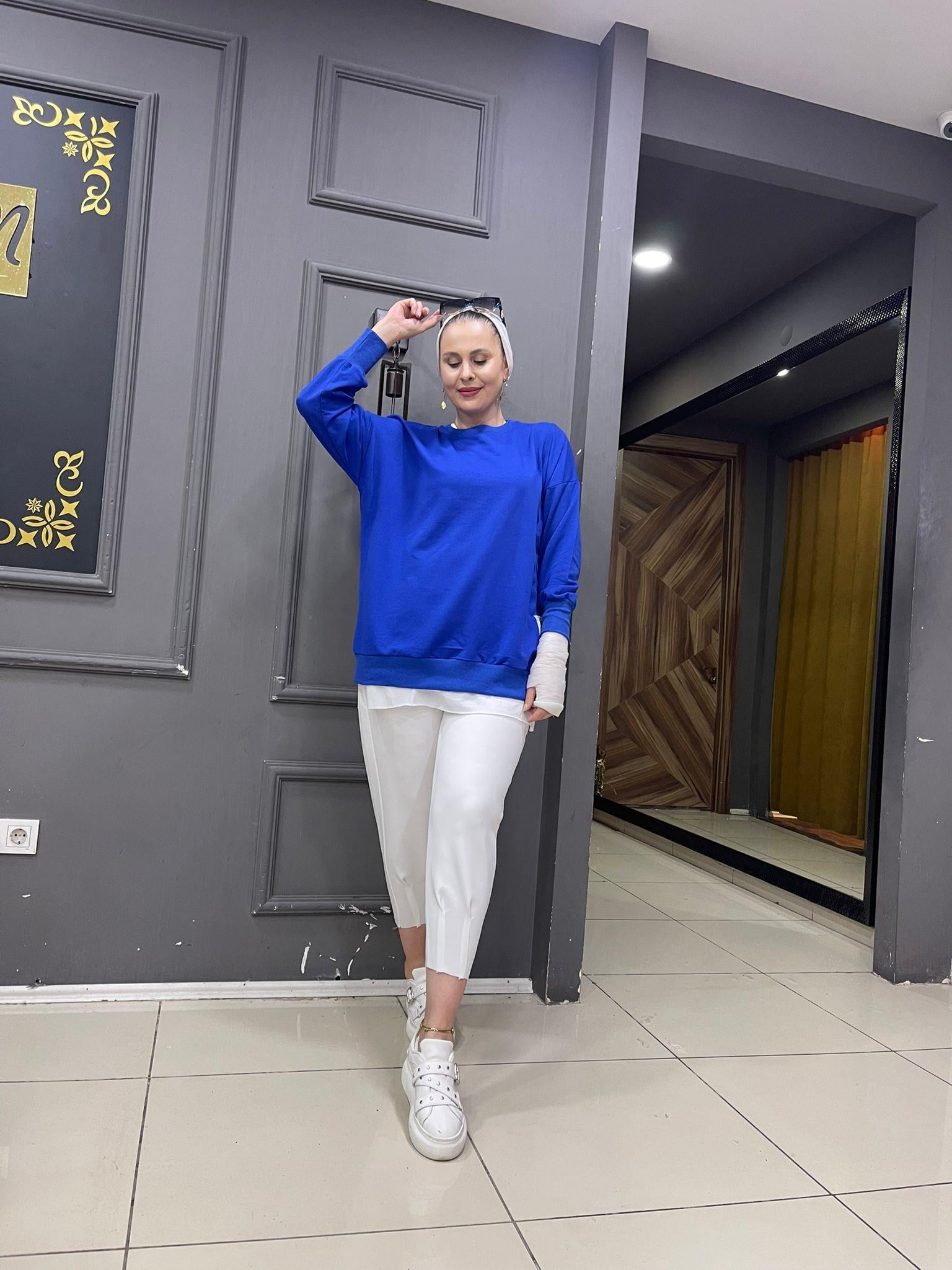 Arka Fermuar Detaylı Sweat Mavi