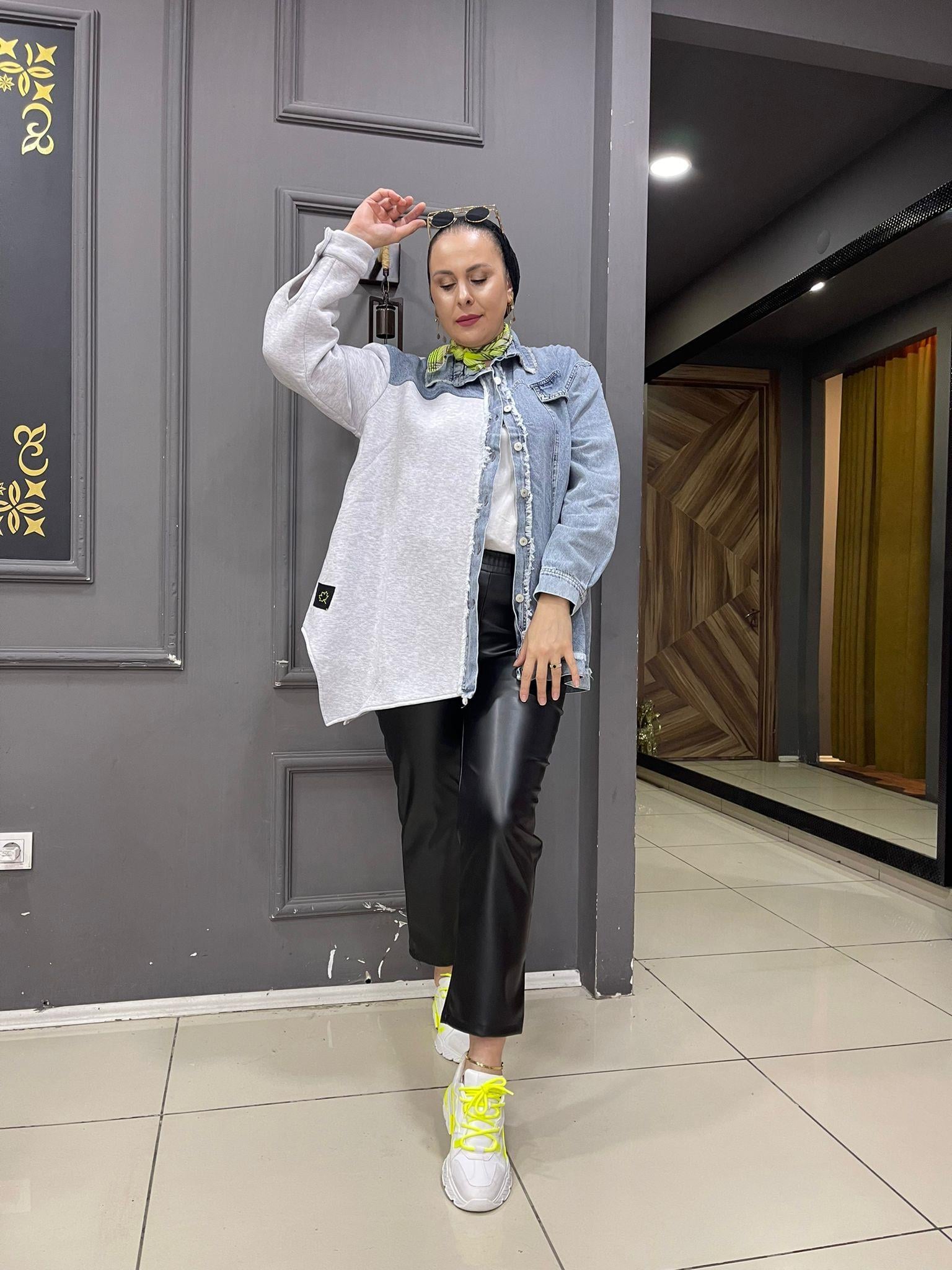 Asimetrik Kot Ceket Beyaz