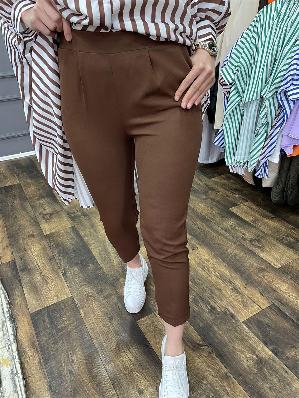 Bel Lastikli Pantolon Acı Kahve