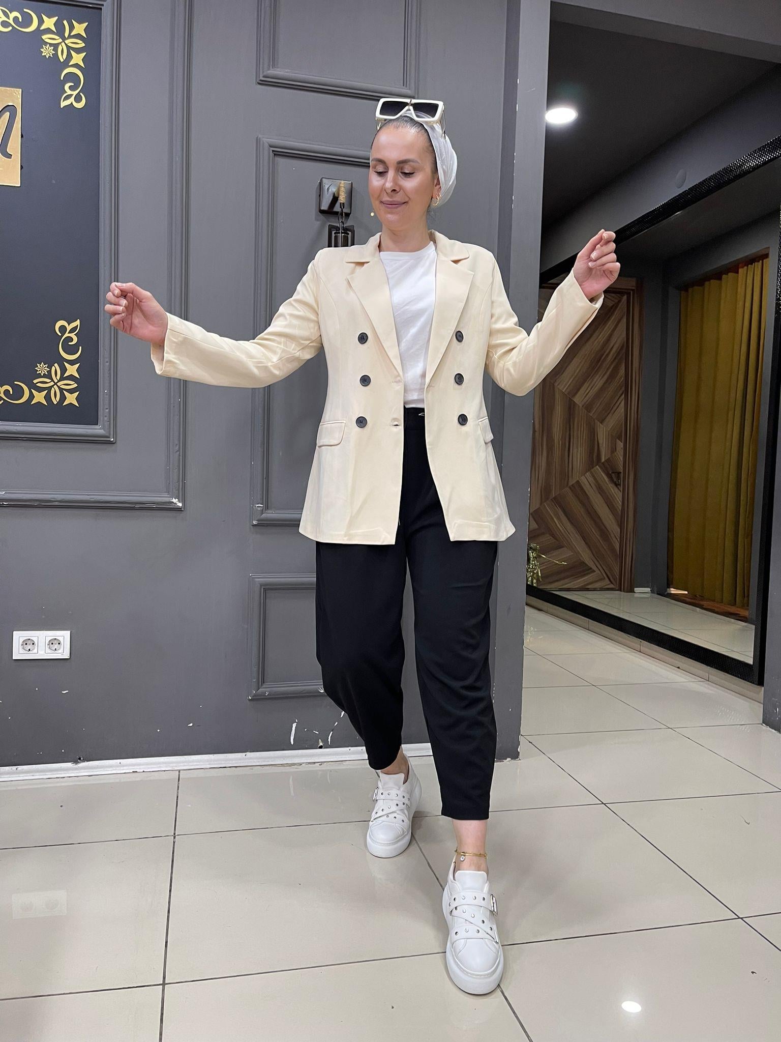 Blazer Ceket Krem