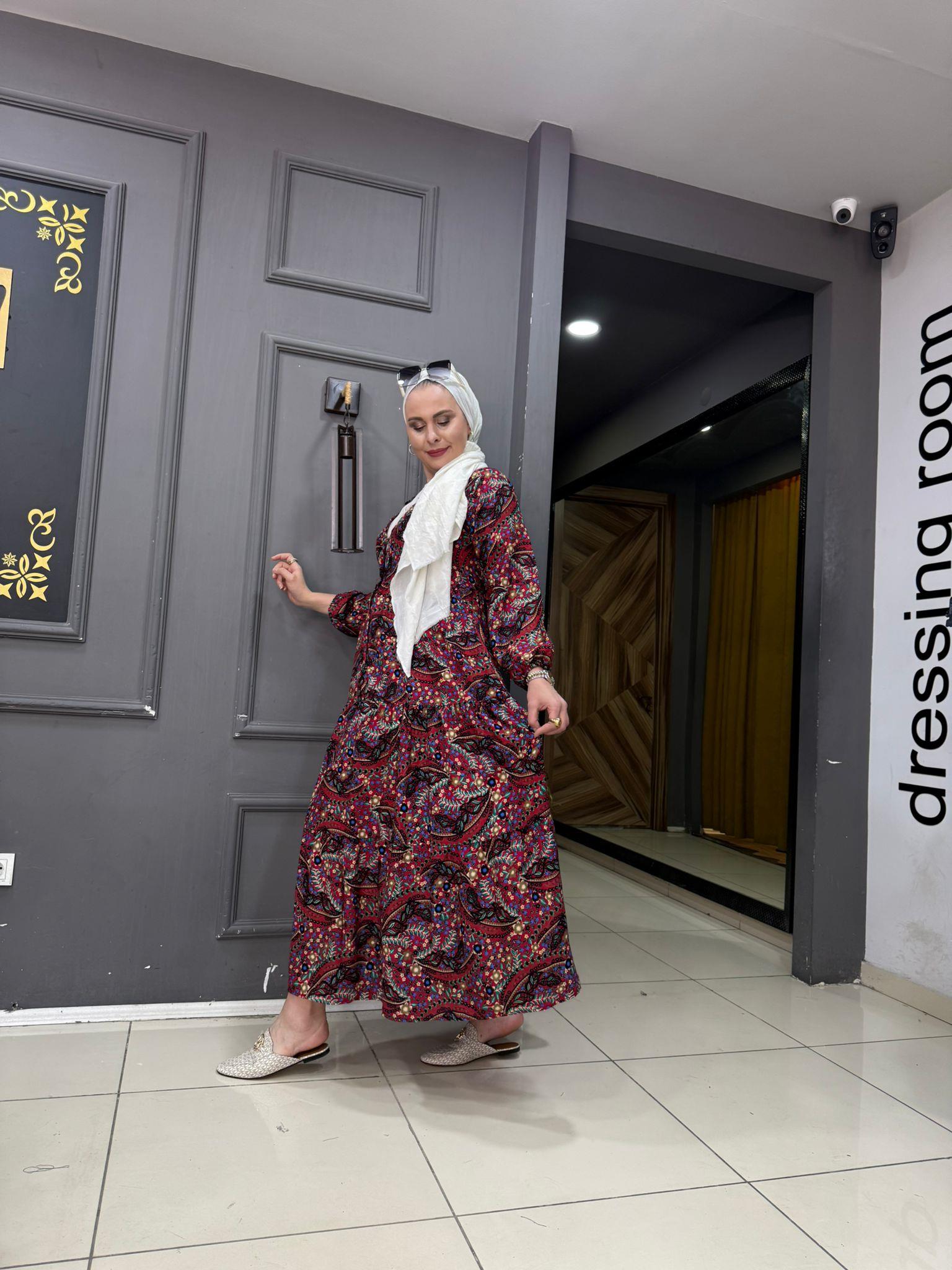 Bordo Çıtır Desen Elbise