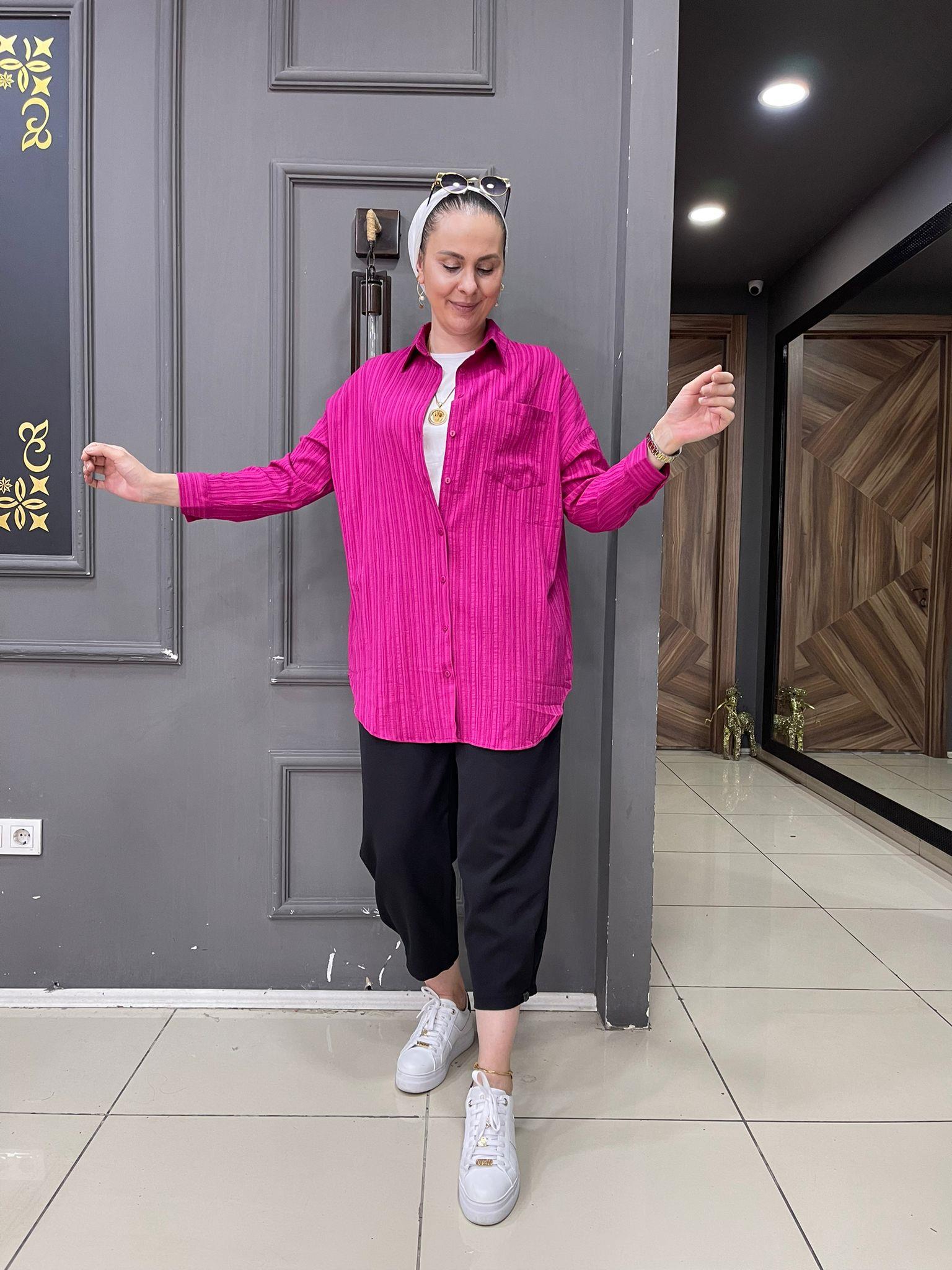 Bürümcük Oversize Gömlek Fuşya