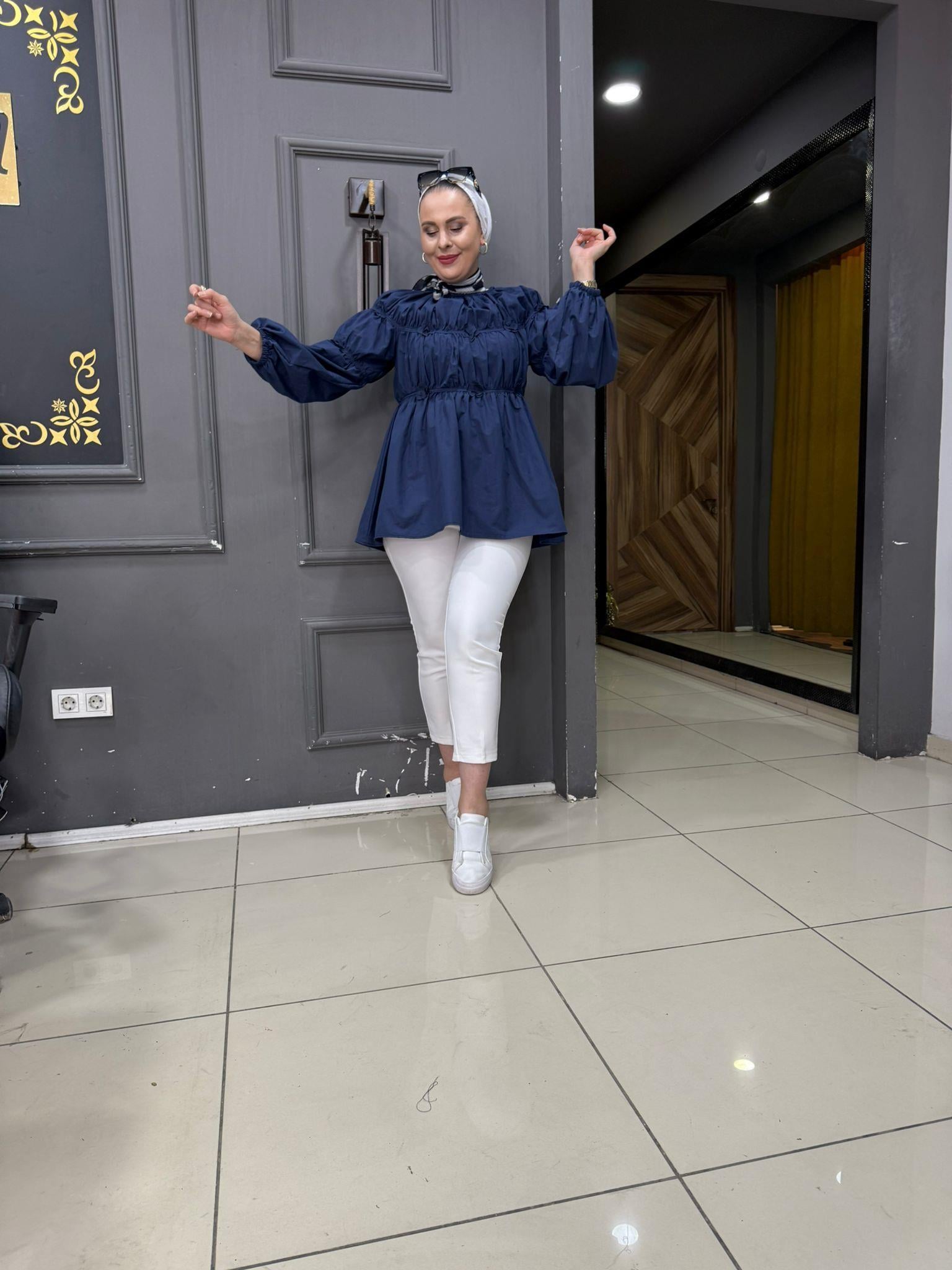 Büzgülü Gömlek Lacivert