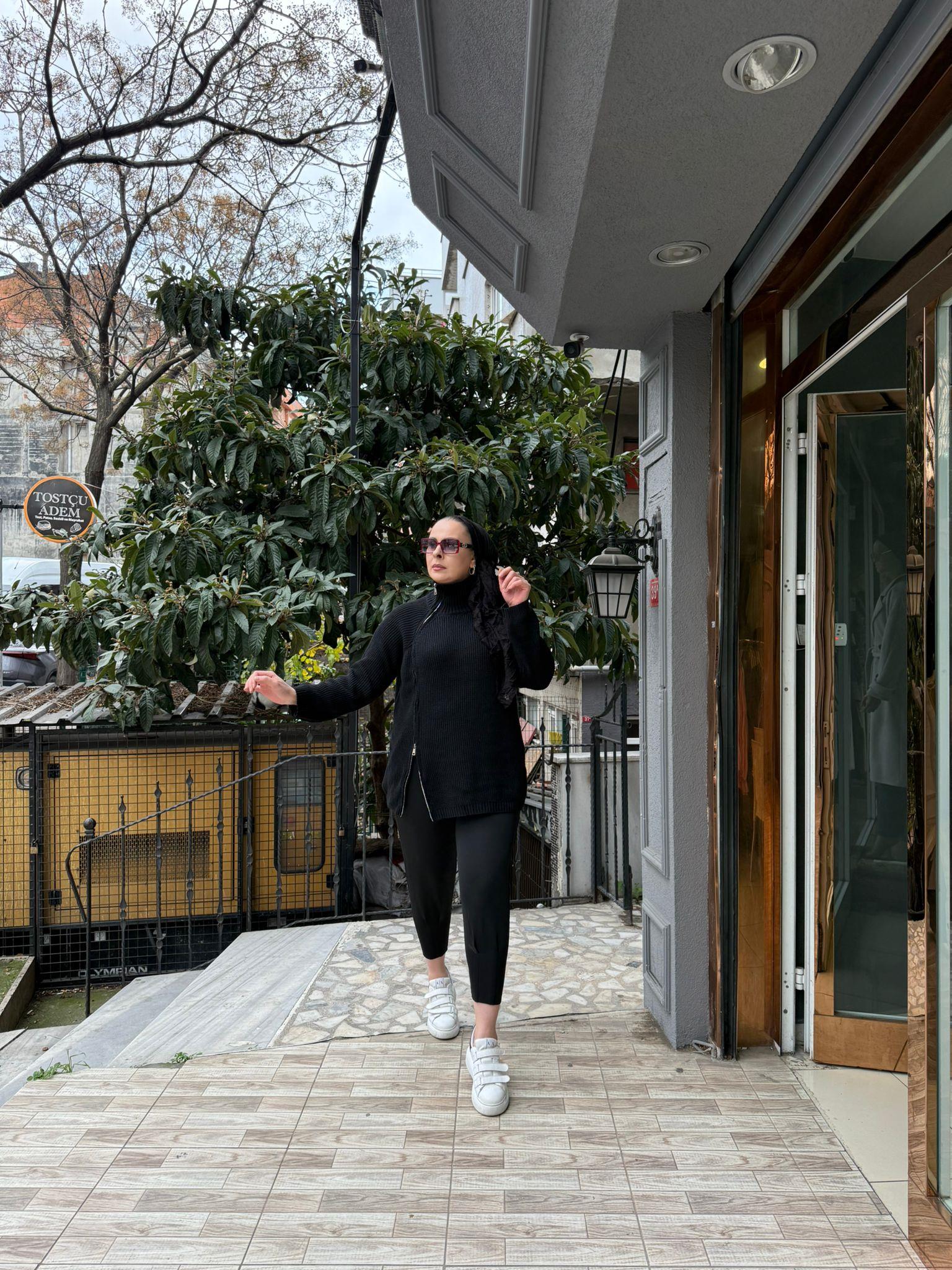 Fermuarlı Kazak Siyah