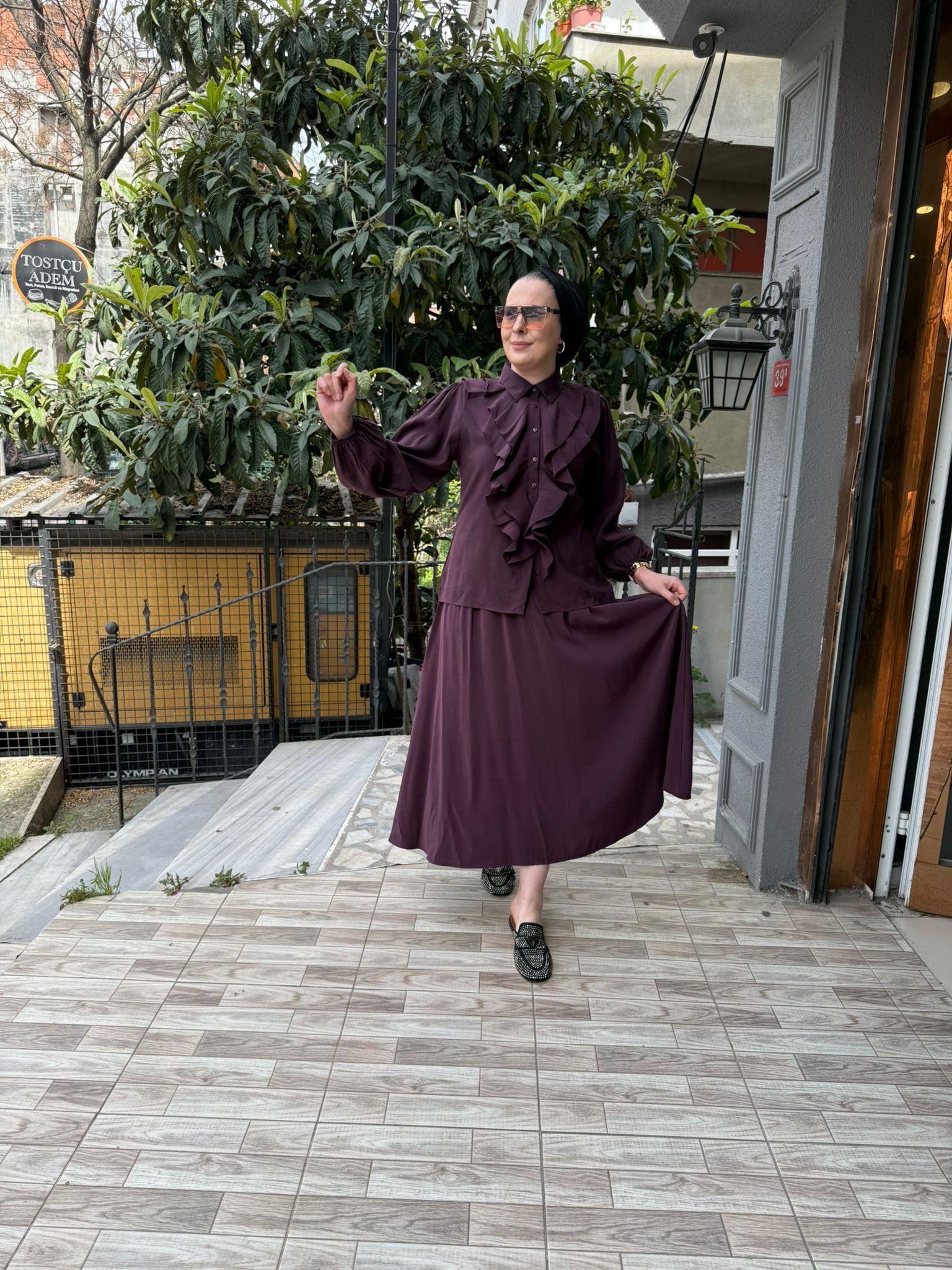 Fır Fır Detaylı Etekli Takım Mürdüm