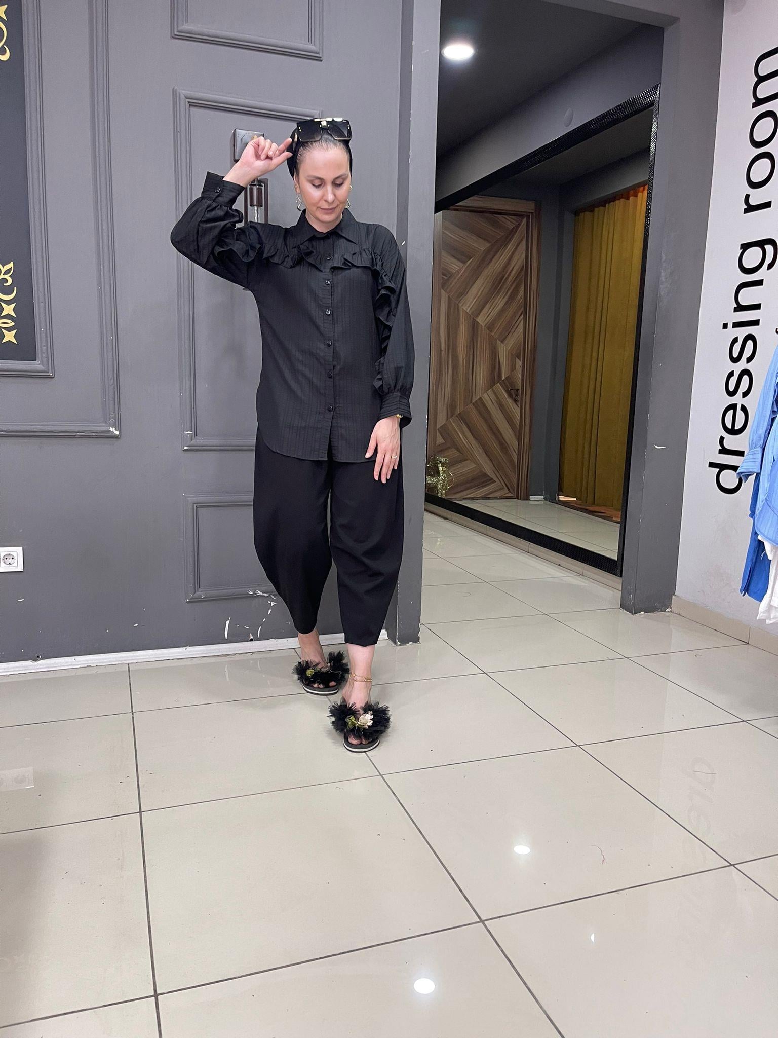 Fırfırlı Gömlek Siyah