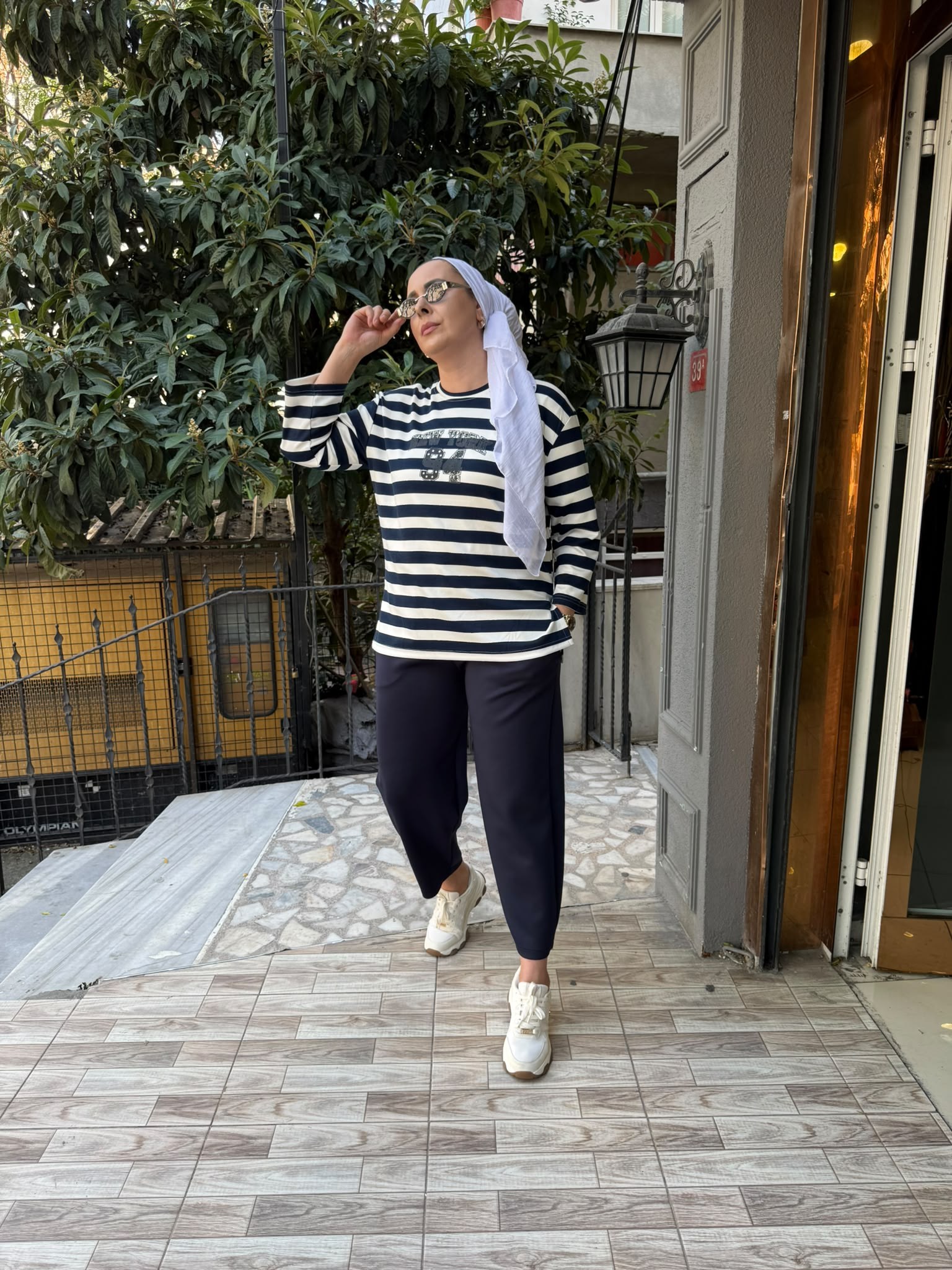 Kalın Çizgili Baskılı Sweat Lacivert