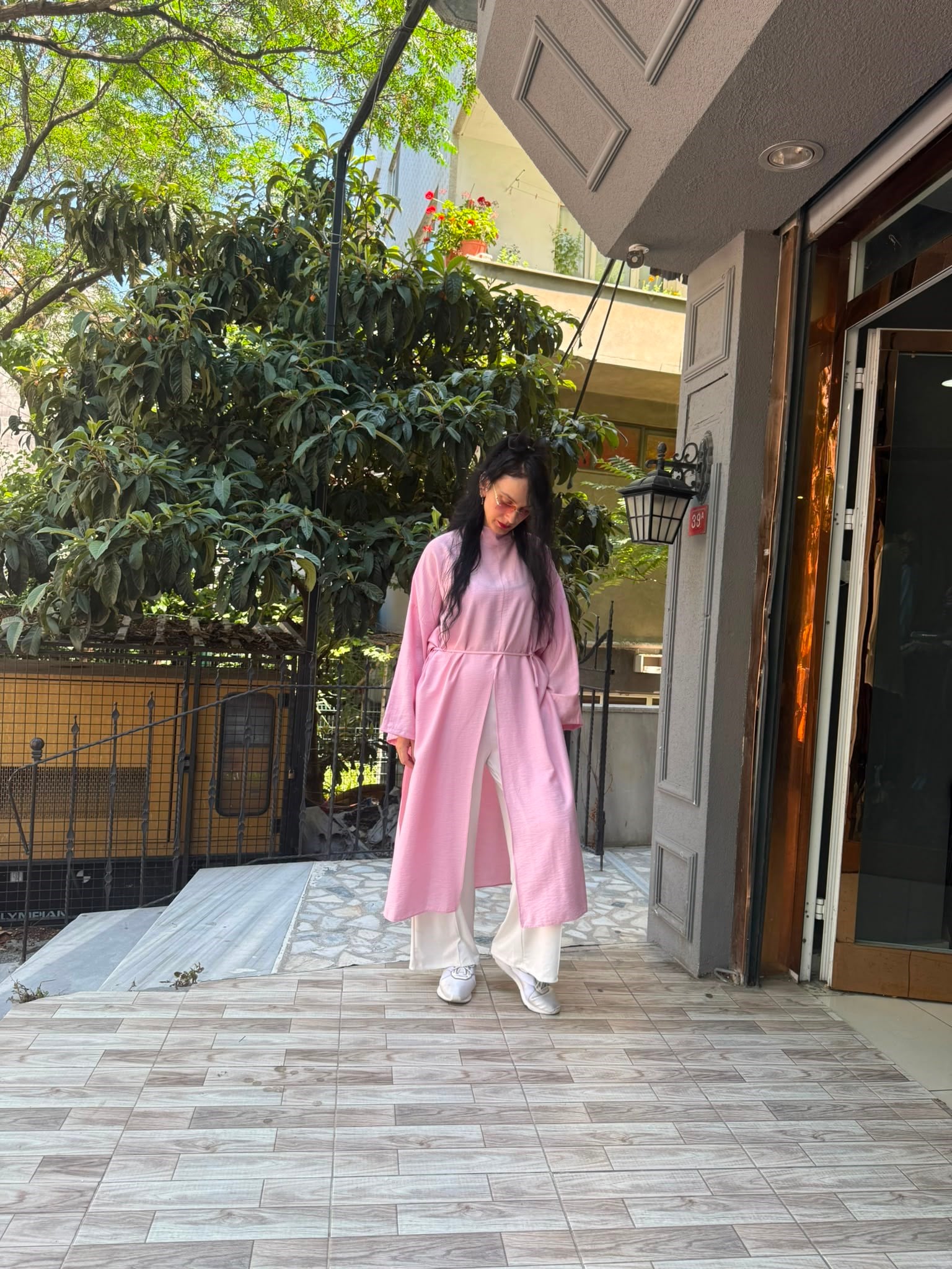 Keten Yırtmaçlı Tunik Pembe