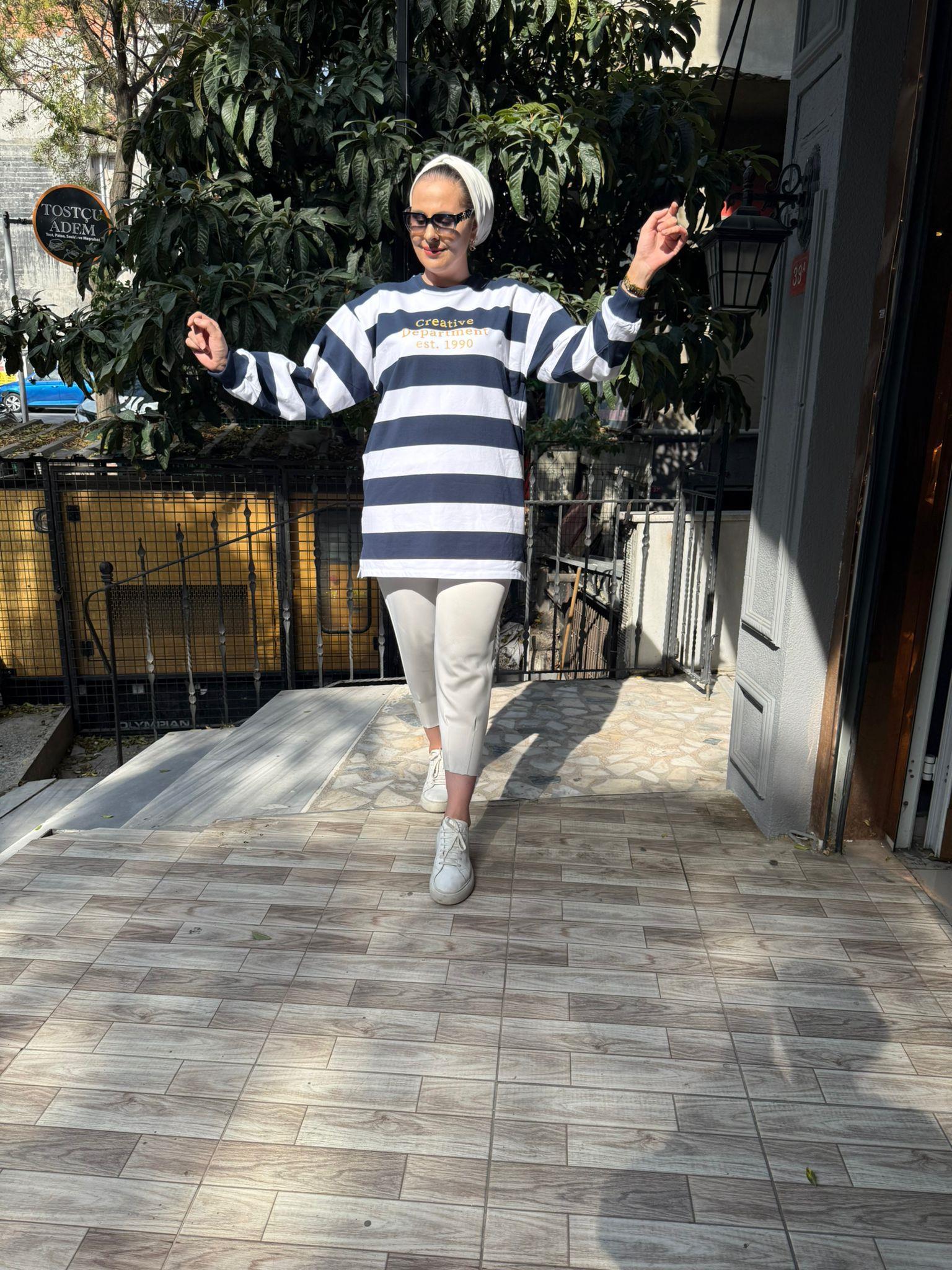 Lacivert Çizgili Sweat