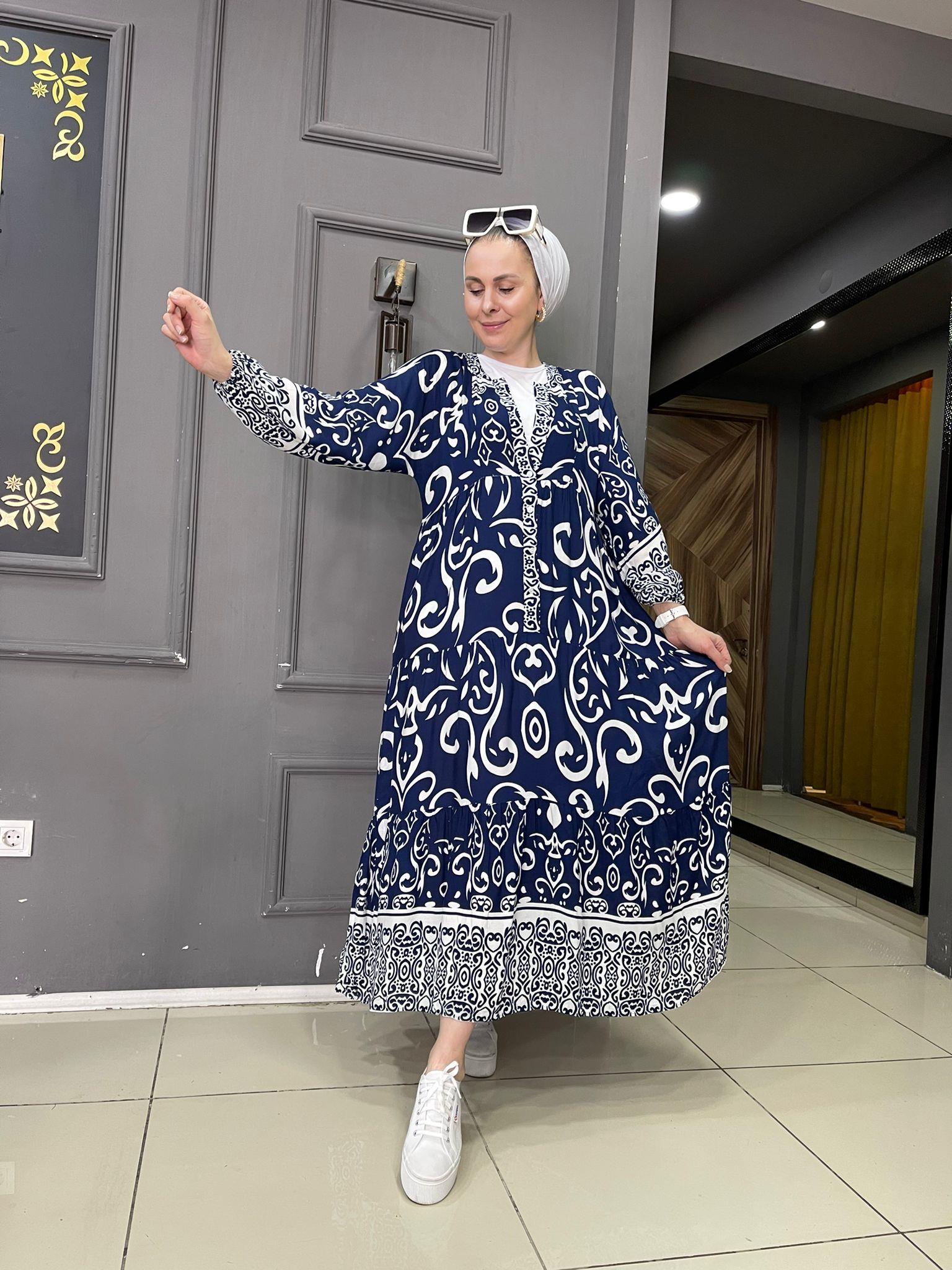 Lacivert Desen Elbise