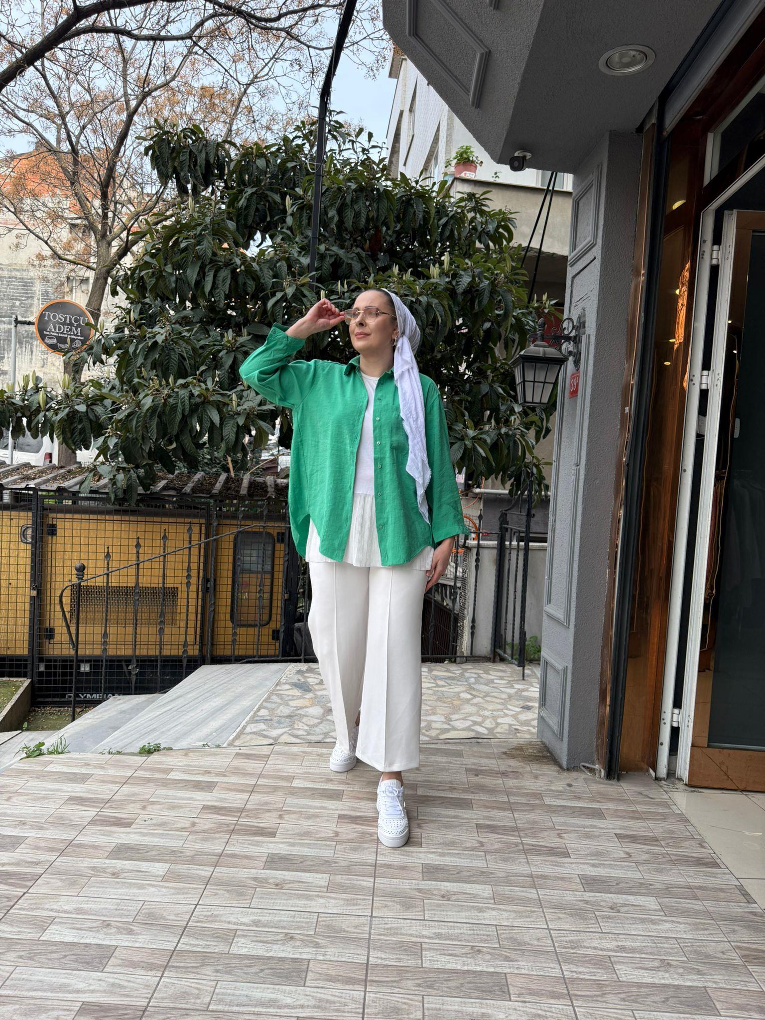 Modal Düz Gömlek Yeşil