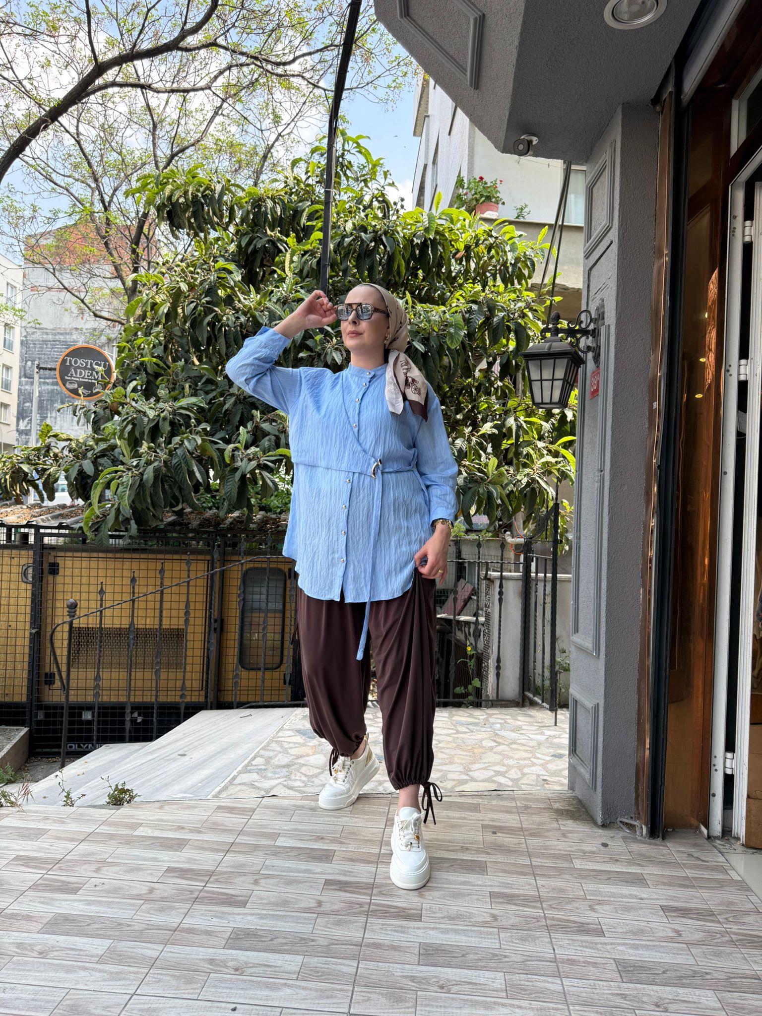 Ön Bağlama Gömlek Mavi