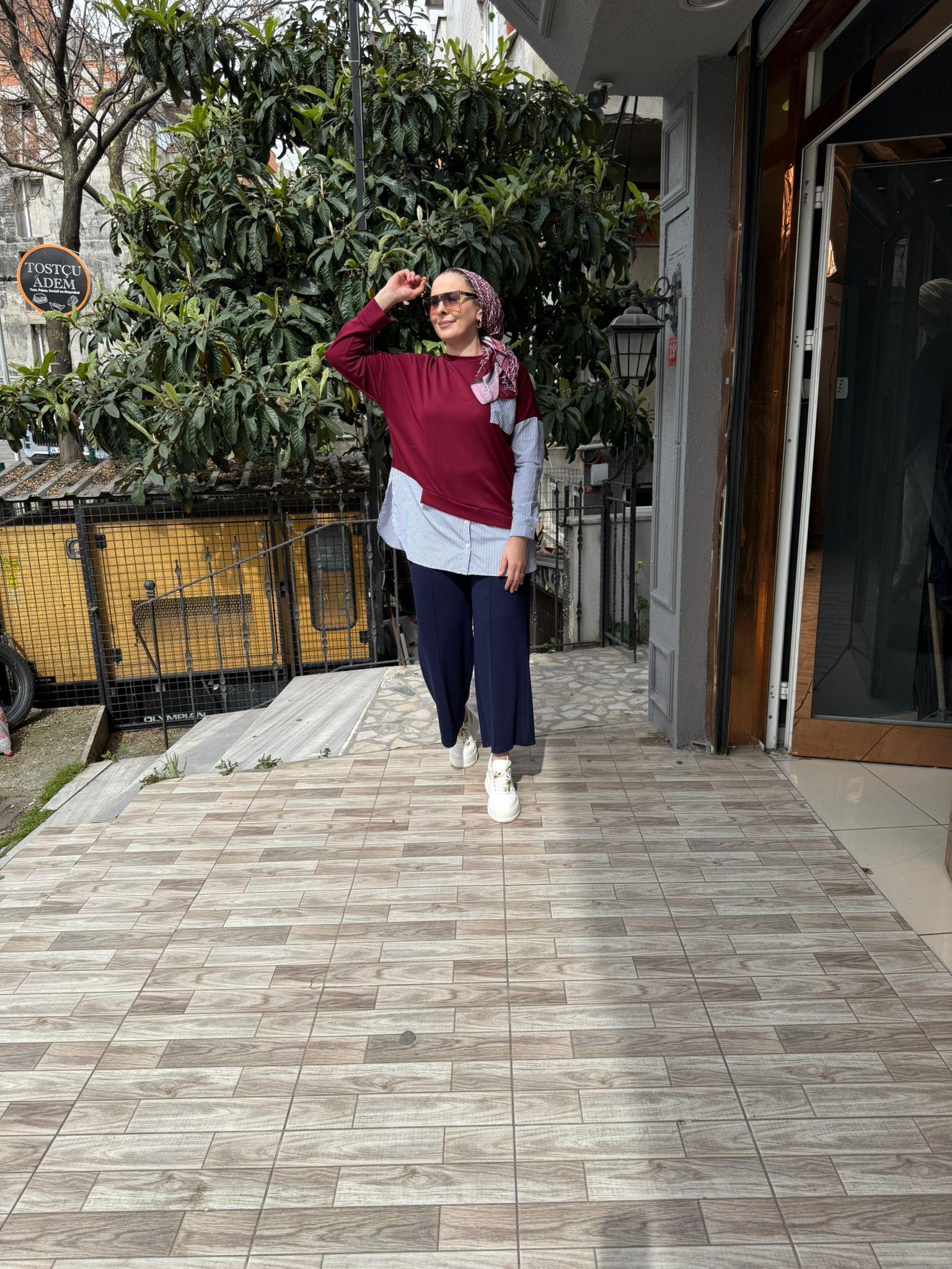 Oysh Gömlekli Sweat Bordo