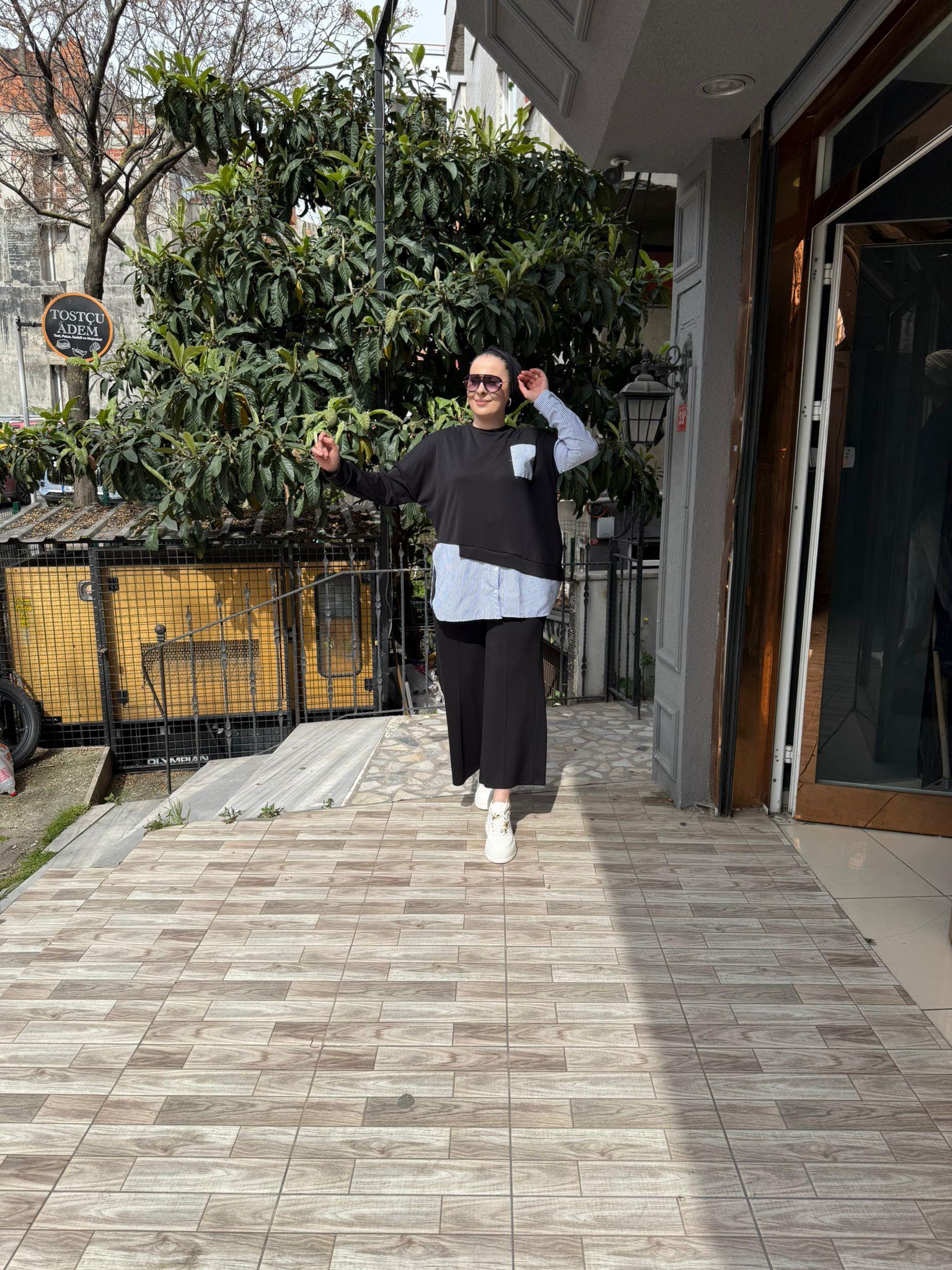 Oysh Gömlekli Sweat Siyah