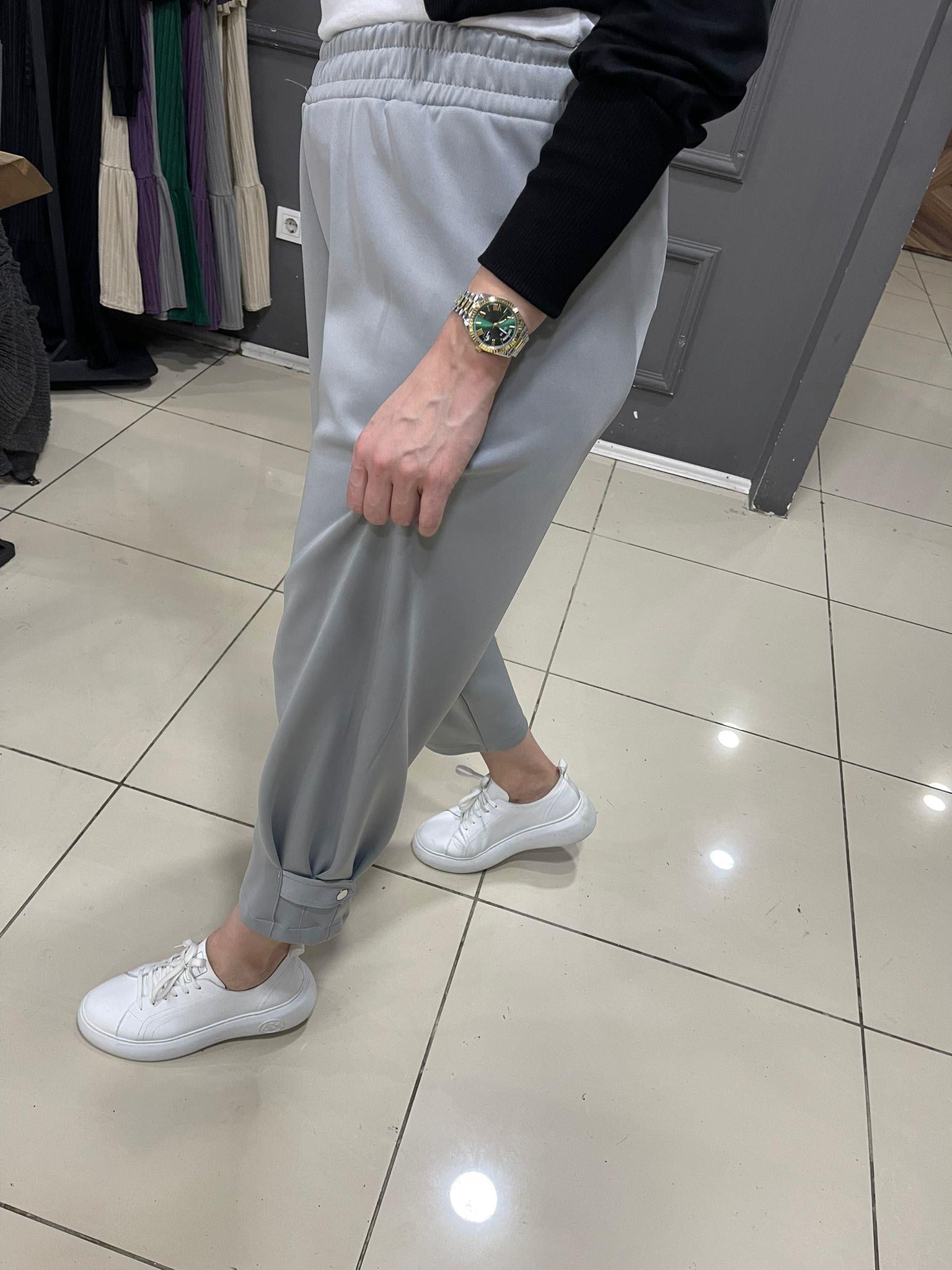 Paça Çıtçıt Şalvar Scuba Pantolon Gri