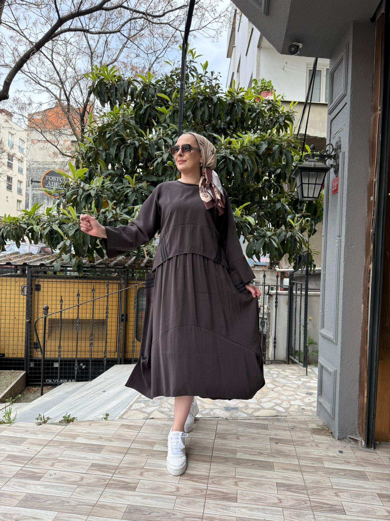 Şalvar Etekli Takım Kahve