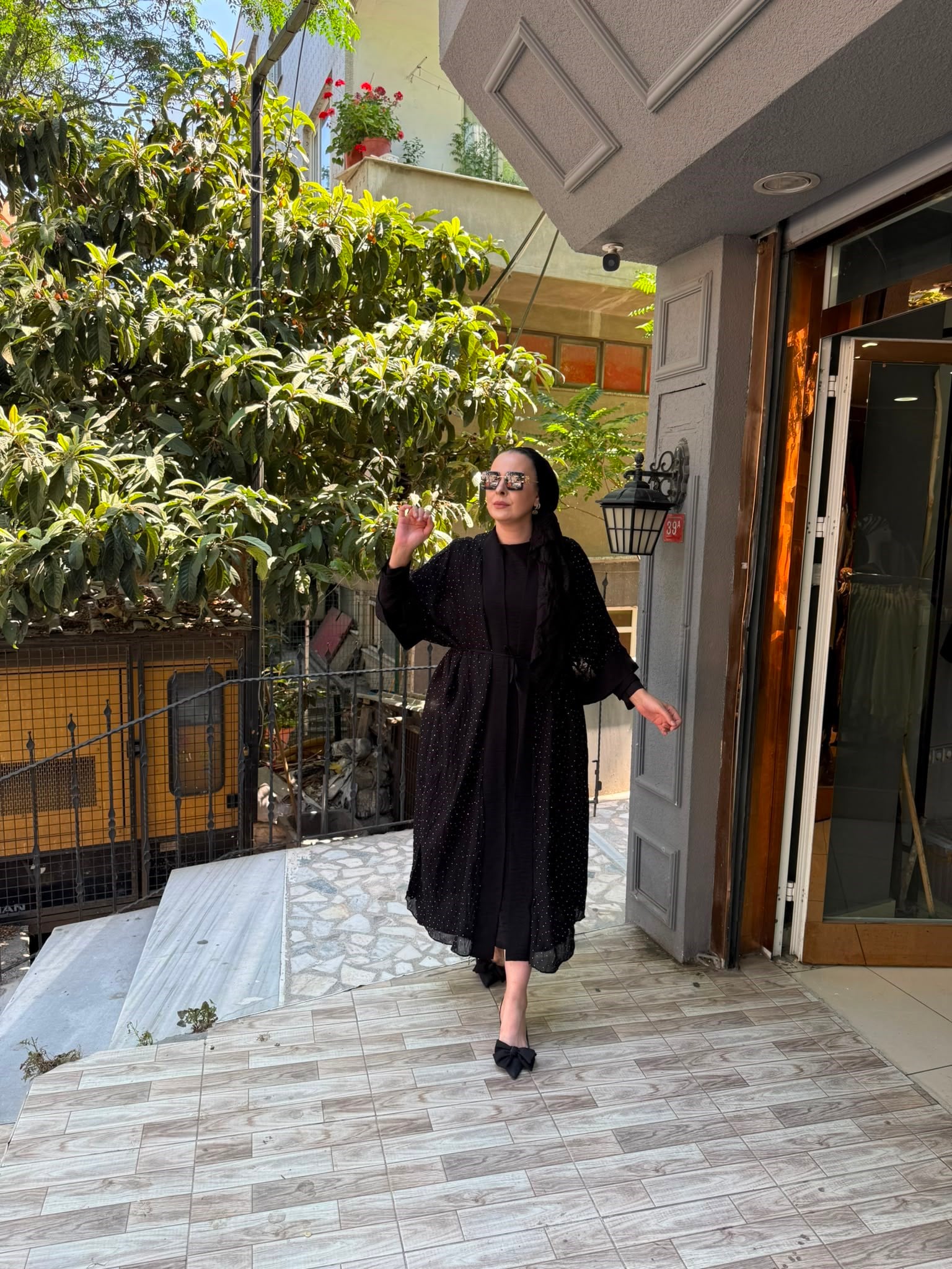 Taşlı Abaya Takım Siyah