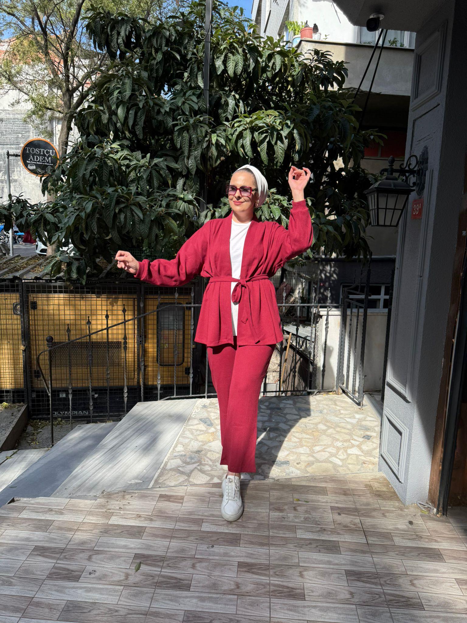Wafıl Kumaş Kimonolu Takım Bordo