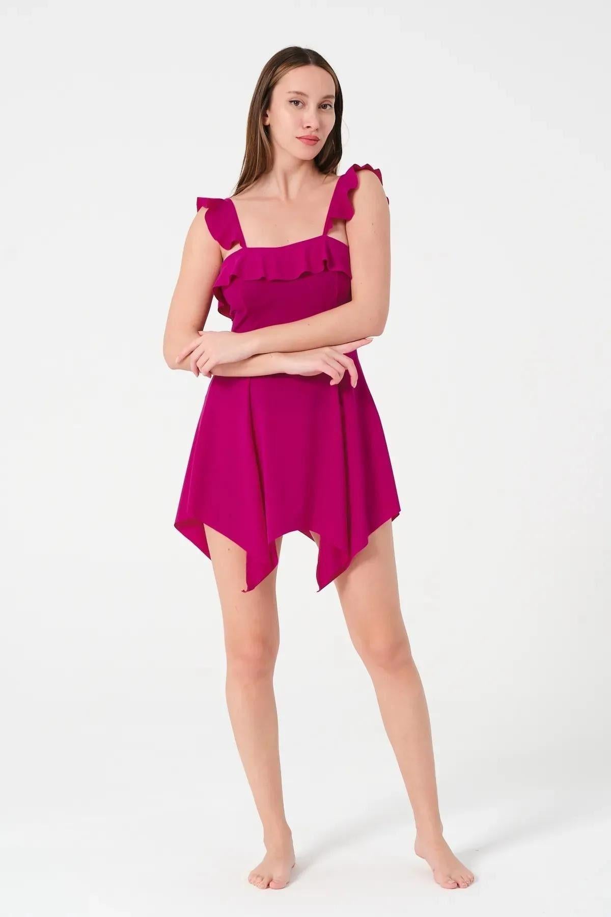Askılı Fırfırlı Elbise Mayo  Deniz ve Havuz Mayo Hızlı Kuruyan Kumaş Swimwear