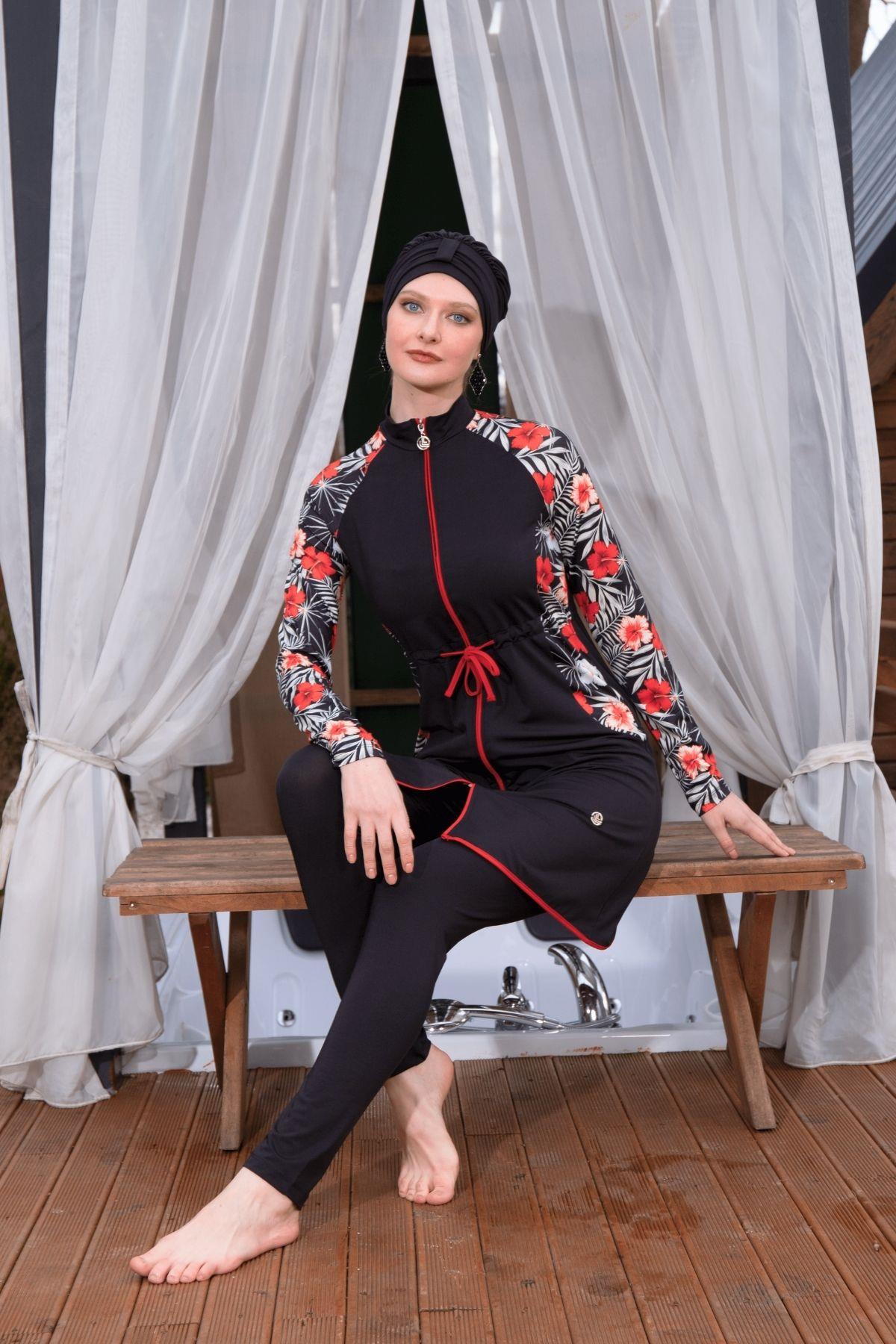 Fermuarlı Tesettür Mayo Tam Kapalı Örtücü Modest Rahat Su İtici Kumaş  Hijab Swimsuit