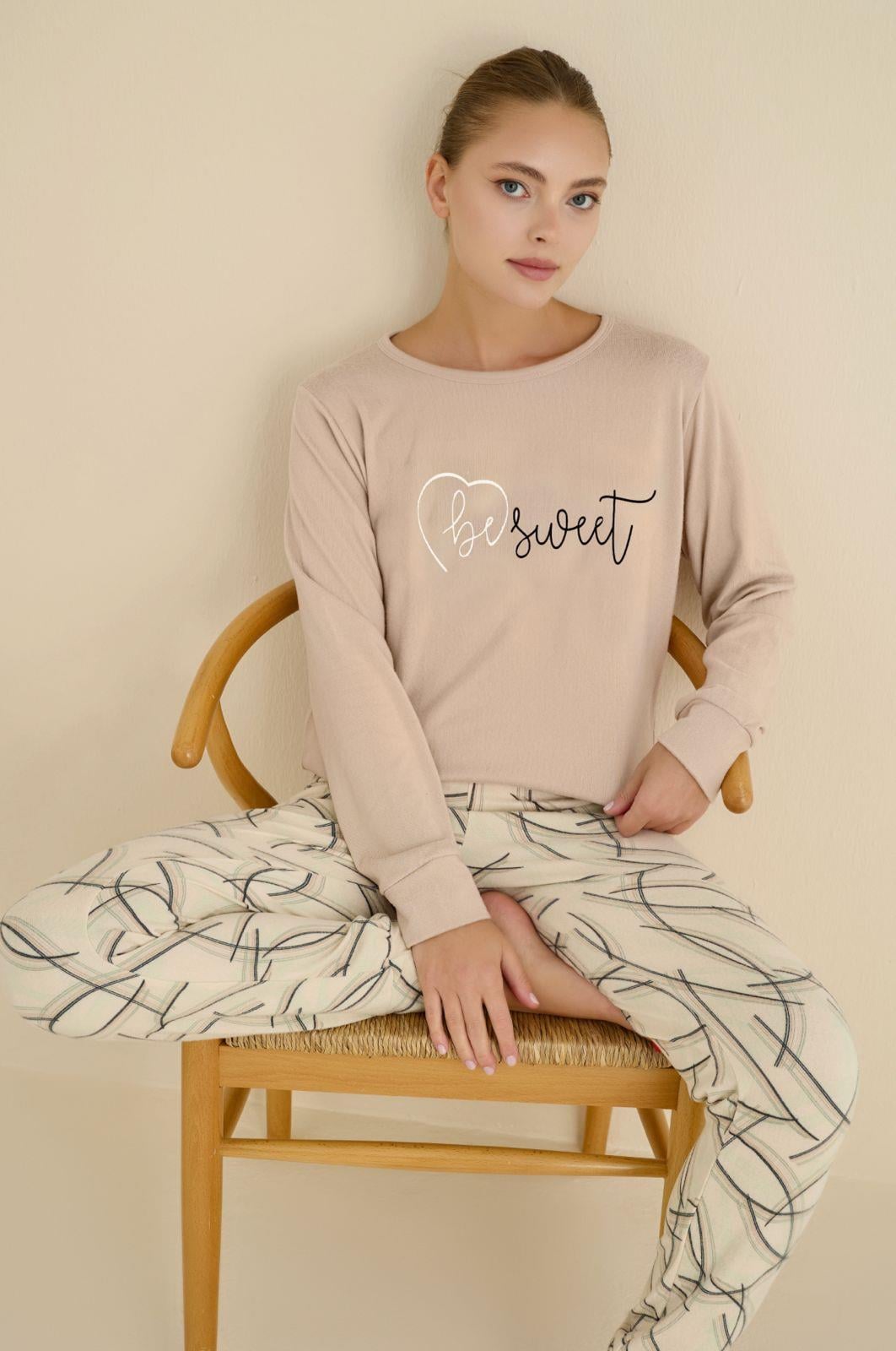 Kadın Termal Pijama Takımı – Be Sweet Baskılı, Yumuşak ve Sıcacık Kışlık