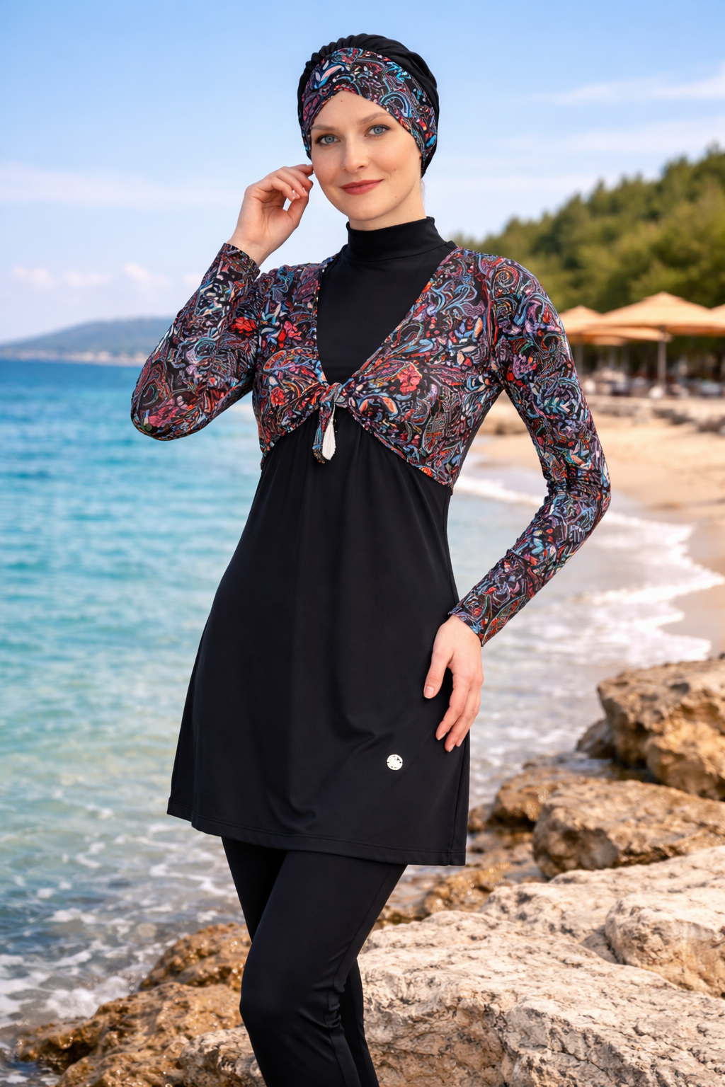 Tesettür Mayo 4'lü Takım Su İtici Tam Kapalı Mayo Bone Sütyenli Üst Alt Mayo Set
