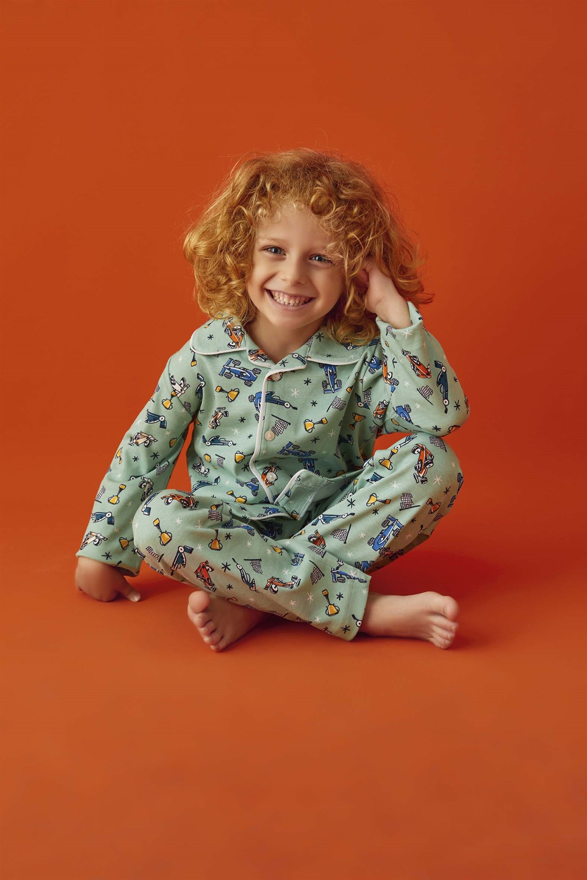 Erkek Çocuk Pijama Takımı Düğmeli Organik Pamuklu İnterlok Kumaş Orta Kalın  3-7 Yaş Arası