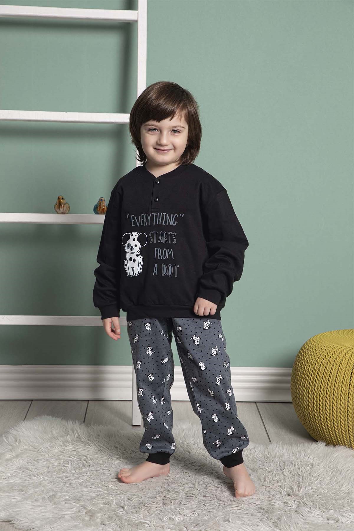 Erkek Çocuk Pijama Takımı Organik Pamuklu İnterlok Kumaş Orta Kalın Kids  Pajamas Set