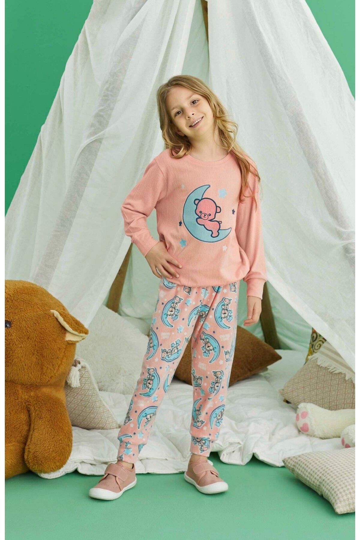 Kız Çocuk Pembe Yumuşak Termal Pijama Takımı