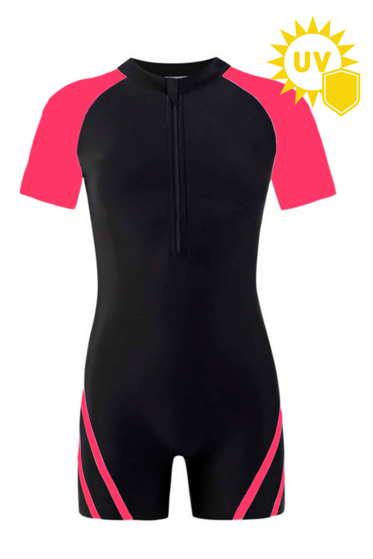 UV Korumalı Kısa Kollu Pembe Detaylı Çocuk Yüzücü Tulum Mayo - Unisex Havuz ve Deniz Mayosu