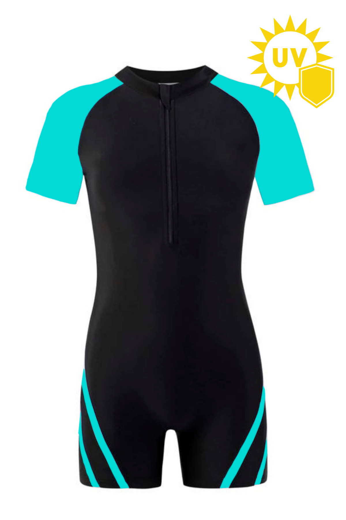 UV Korumalı Mint Detaylı Kısa Kollu Çocuk Yüzücü Tulum - Unisex Havuz ve Deniz Mayosu