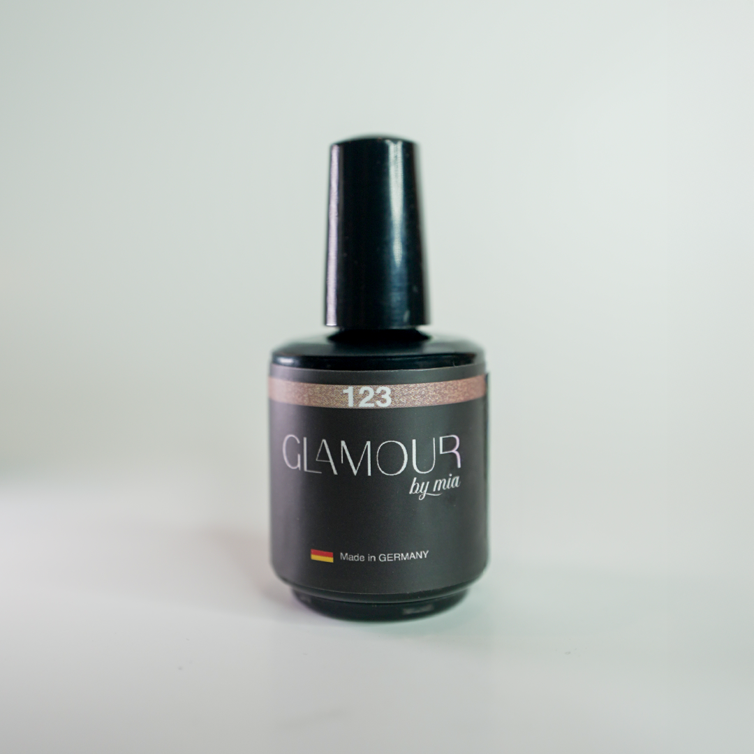Glamour by Mia 123 Şampanya Pembe Simli Kalıcı Oje 15 ml – HEMA Free – TPO Free – 12 Free – UV/LED