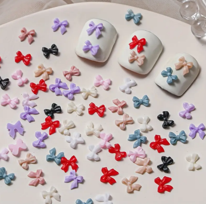 Charm Fiyonk Beyaz & Mavi Mix 10lu – 3D Nail Art Metal Süsü