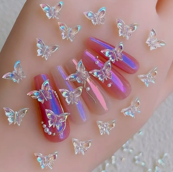 Charm Kelebek Hologram 10lu - Holografik 3D Nail Art Tırnak Süsü