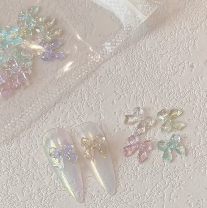 Charm Fiyonk Hologram Yeşil 10lu - Yeşil Holografik 3D Nail Art Süsü