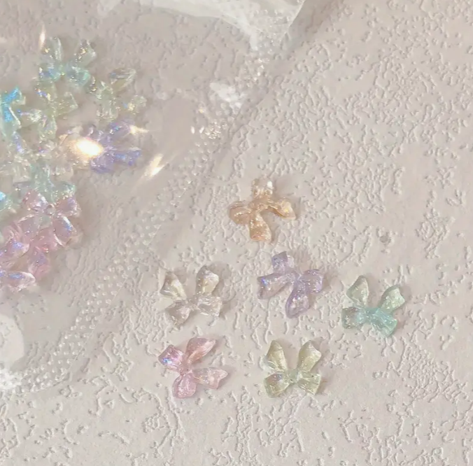 Charm Fiyonk Hologram Yeşil 10lu - Yeşil Holografik 3D Nail Art Süsü