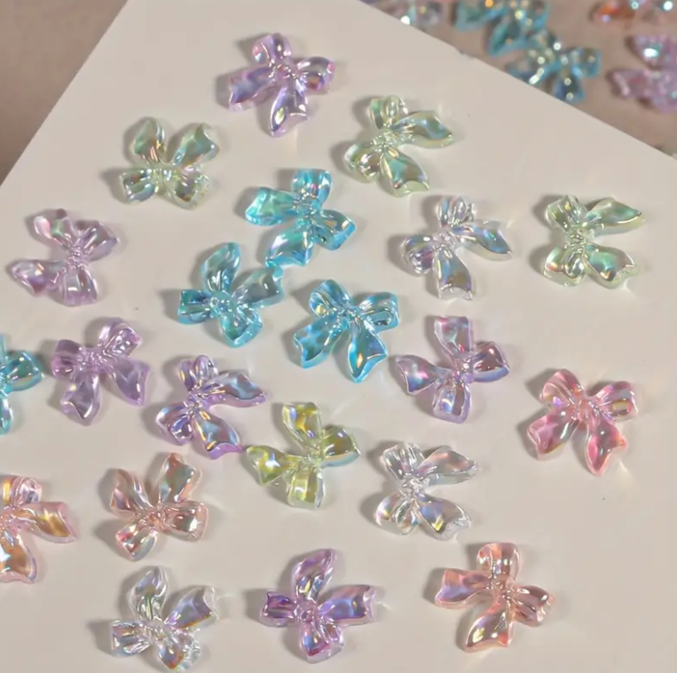 Charm Fiyonk Hologram Mix Color 10lu - Renkli 3D Nail Art Tırnak Süsü