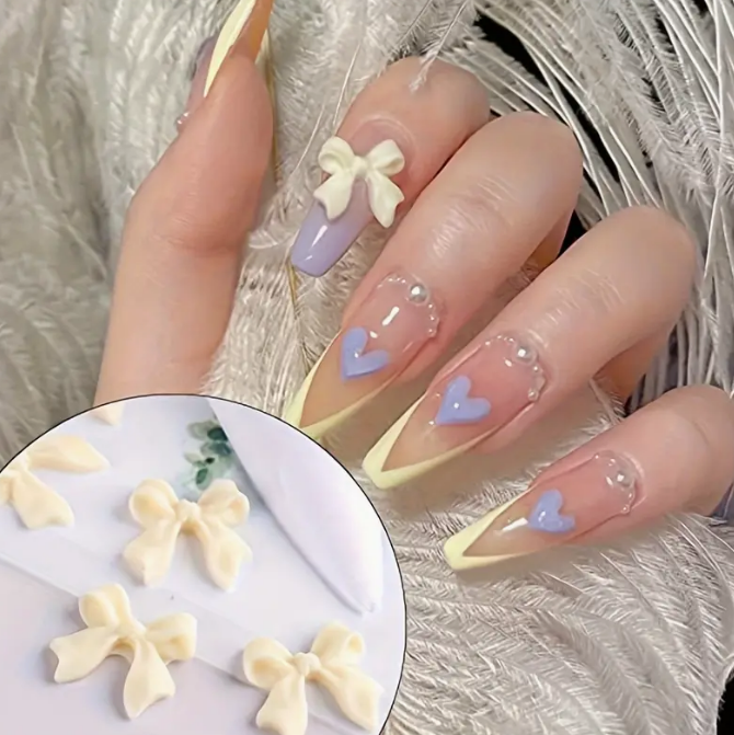 Charm Fiyonk Bej 10lu - Zarif 3D Nail Art Tırnak Süsü
