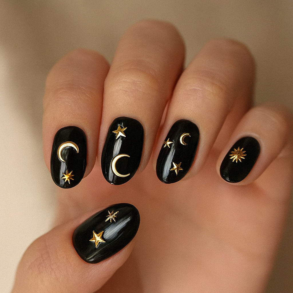 Charm Gökyüzü Mix Altın - Ay Yıldız 3D Nail Art Tırnak Süsü Seti