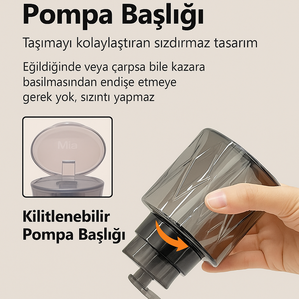 Mia Professional Aseton Pompa Şişesi – Kilitli, Sızdırmaz Tasarım