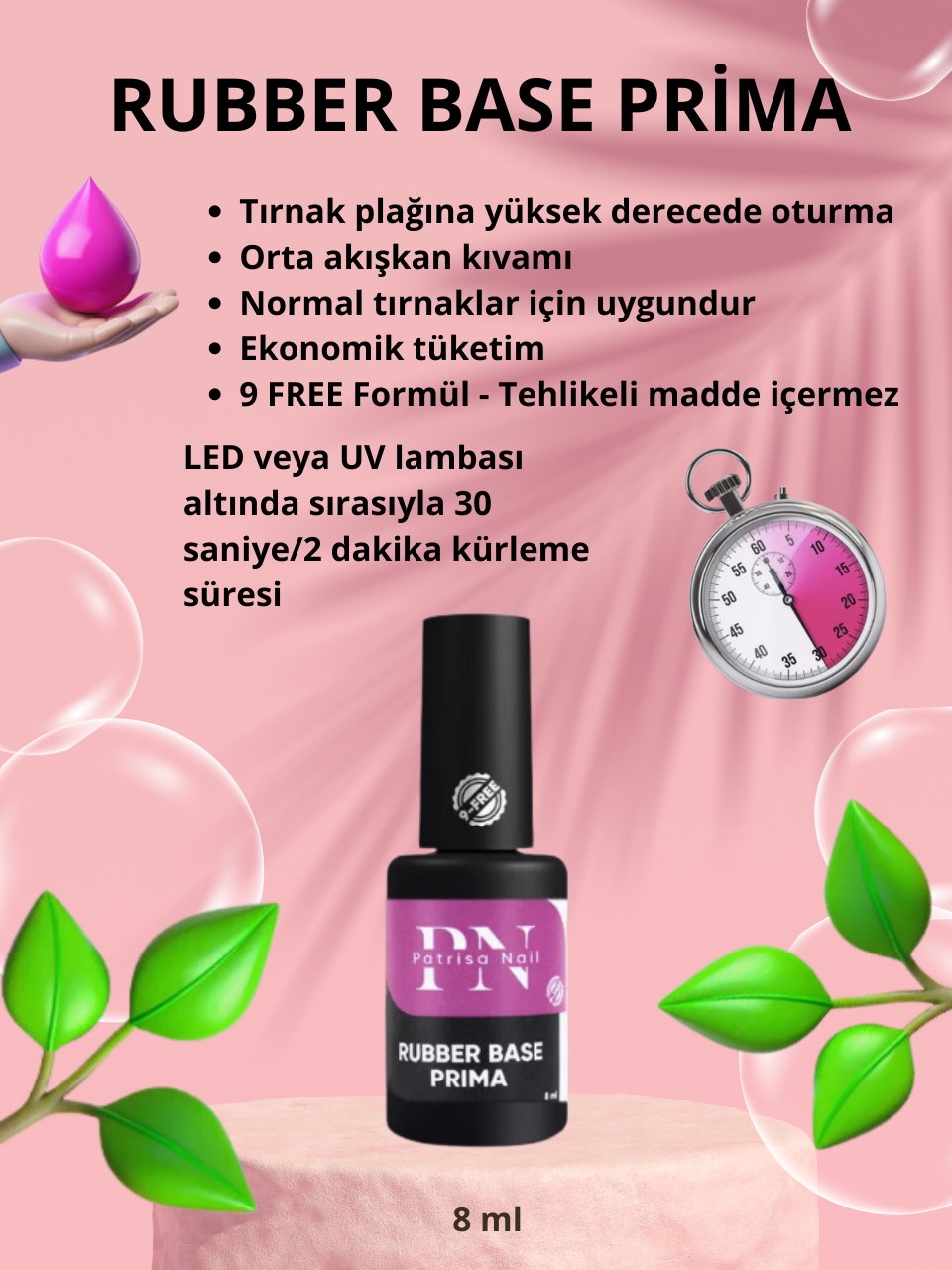  Jel Tips İçin  Şeffaf Rubber Baz  Prima 8 ml