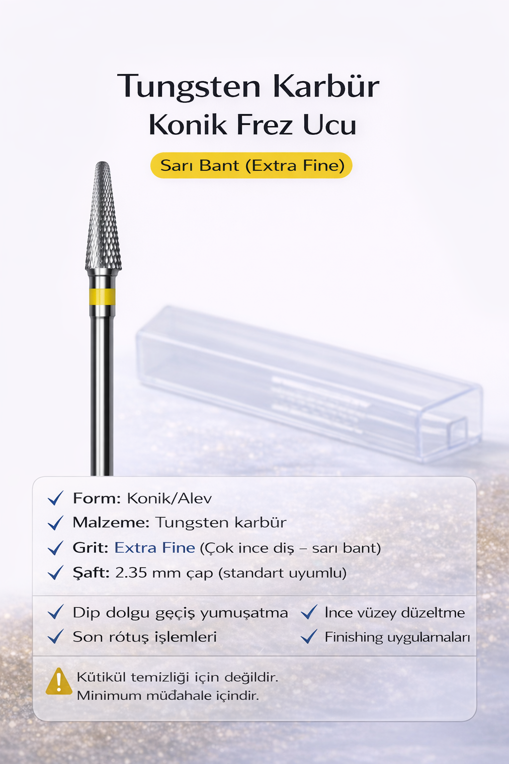 Vladmiva Karbür Çıkartma Freze Başlığı Koni – Sarı Bant XF (Çok İnce Diş) 2.35 mm – adet fiyatı
