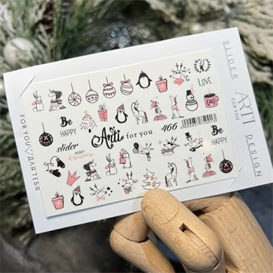Arti 466 Yılbaşı Temalı Nail Art Sticker - Profesyonel Su Transfer Tırnak Süsleme