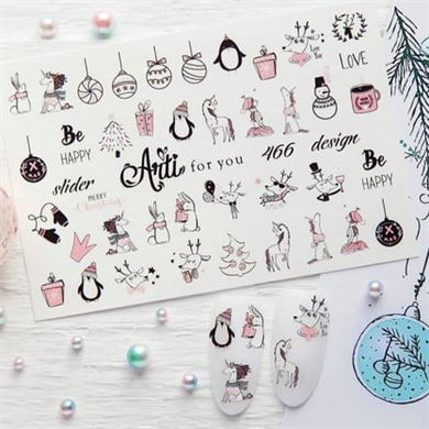 Arti 466 Yılbaşı Temalı Nail Art Sticker - Profesyonel Su Transfer Tırnak Süsleme