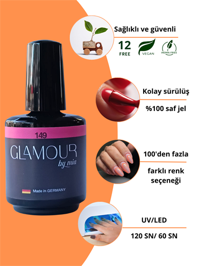 Glamour by Mia 149 Simli Sedefli Pembe Kalıcı Oje 15 ml – HEMA Free – TPO Free