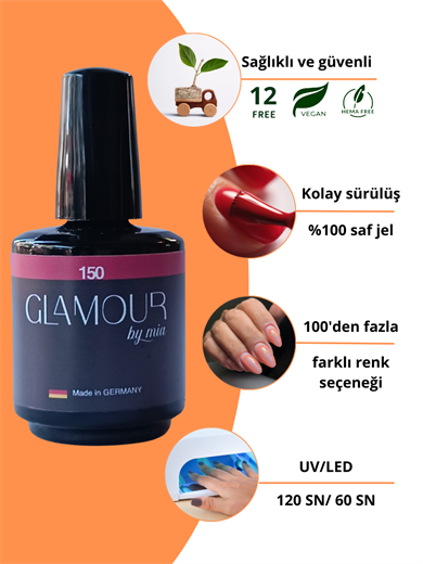 Glamour by Mia 150 Kırmızı Rengi Kalıcı Oje 15 ml – HEMA Free – TPO Free