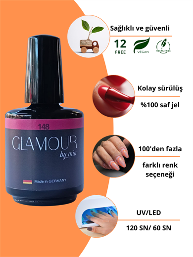 Glamour by Mia 148 Koyu Kırmızı Kalıcı Oje 15 ml – HEMA Free – TPO Free