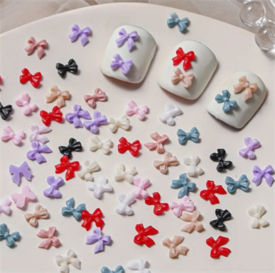 Charm Fiyonk Beyaz & Mavi Mix 10lu – 3D Nail Art Metal Süsü