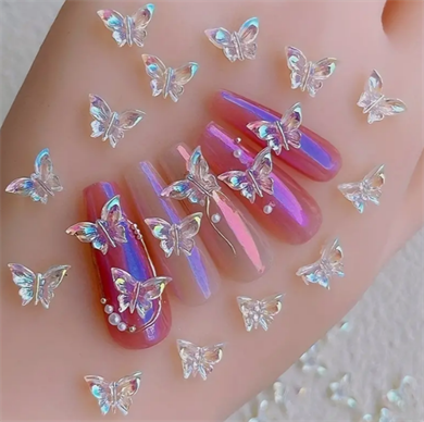 Charm Kelebek Kelebek Hologram 10lu – 3D Nail Art Metal Süsü